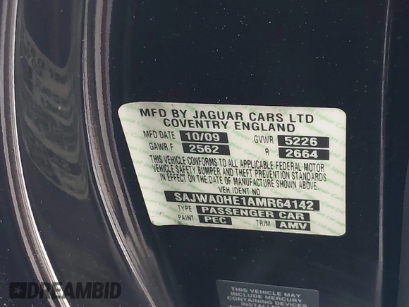 2010 Jaguar XF Supercharged with VIN SAJWA0HE1AMR64142, listed as a IAAI auction lot 42073475 with 119,177 mi miles. Bid and sale history available at carsss.com. Image 9.