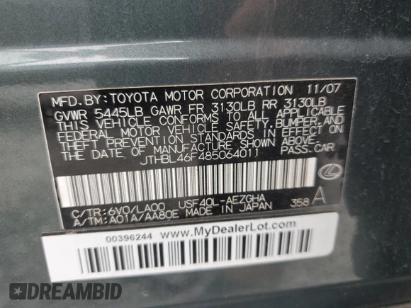 2008 Lexus LS 460 with VIN JTHBL46F485064011, listed as a Copart auction lot 48799195 with 198,182 mi miles and Salvage Title. Bid and sale history available at carsss.com. Image 13.