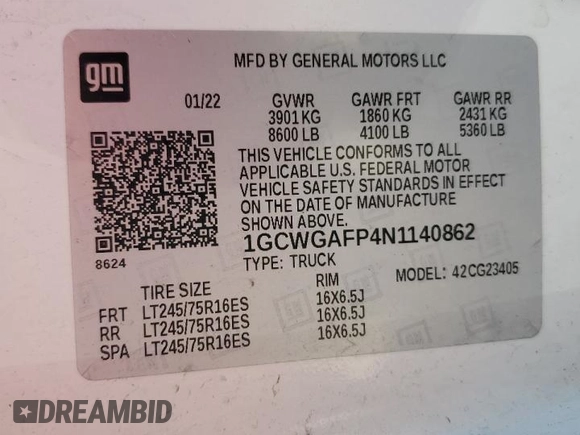 2022 Chevrolet Express Cargo with VIN 1GCWGAFP4N1140862, listed as a Copart auction lot 56500355 with 73,809 mi miles and Salvage title. Bid and sale history available at DreamBid. Image 14.