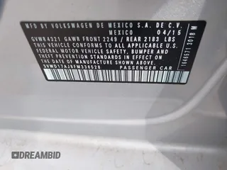 2015 Volkswagen Jetta Sedan 1.8T SE with VIN 3VWD17AJ8FM336528, listed as a IAAI auction lot 42013023 with 89,972 mi miles. Bid and sale history available at carsss.com. Image 9.