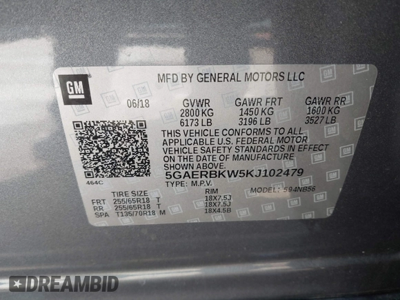 2019 Buick Enclave Essence with VIN 5GAERBKW5KJ102479, listed as a IAAI auction lot 41961838 with 56,338 mi miles and . Bid and sale history available at carsss.com. Image 9.