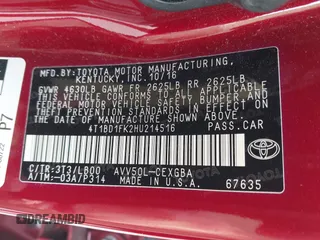 2017 Toyota Camry Hybrid LE z VIN 4T1BD1FK2HU214516, wystawiony jako IAAI lot #42373207 z przebiegiem 46 129 mil mil oraz . Historia ofert i sprzedaży dostępna na DreamBid. Obrazek 9.