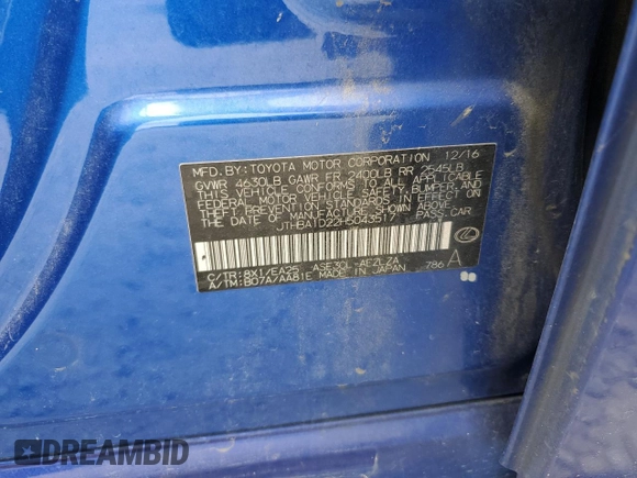 2017 Lexus IS 200t z VIN JTHBA1D22H5043517, wystawiony jako Copart lot #54094275 z przebiegiem 115 541 mil mil oraz Szkoda całkowita • Salvage title. Historia ofert i sprzedaży dostępna na DreamBid. Obrazek 12.