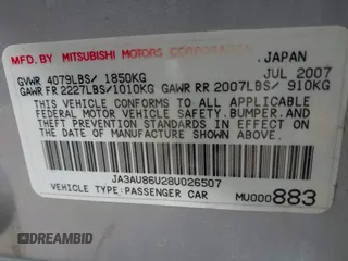 2008 Mitsubishi Lancer GTS with VIN JA3AU86U28U026507, listed as a IAAI auction lot 42033357 with 153,589 mi miles. Bid and sale history available at carsss.com. Image 9.