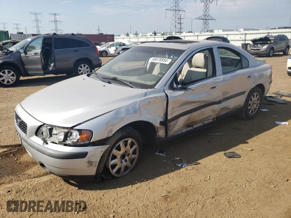 2001 Volvo S60 with VIN YV1RS61R412049929, listed as a Copart auction lot 69078954 with 0 mi miles and Salvage Title. Bid and sale history available at carsss.com. Image 1.