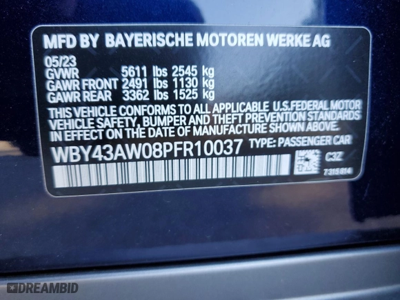 2023 BMW i4 eDrive35 with VIN WBY43AW08PFR10037, listed as a Copart auction lot 66393433 with 3,313 mi miles. Bid and sale history available at carsss.com. Image 14.