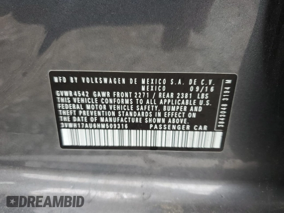 2017 Volkswagen Golf S z VIN 3VWH17AU6HM509316, wystawiony jako Copart lot #56400815 z przebiegiem 112 576 mil mil oraz Szkoda całkowita • Salvage title. Historia ofert i sprzedaży dostępna na DreamBid. Obrazek 13.