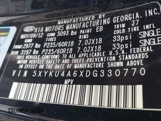 2013 Kia Sorento EX z VIN 5XYKU4A6XDG330770, wystawiony jako IAAI lot #42226062 z przebiegiem 184 705 mil mil oraz . Historia ofert i sprzedaży dostępna na DreamBid. Obrazek 9.