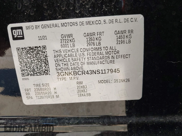 2022 Chevrolet Blazer LT z VIN 3GNKBCR43NS117945, wystawiony jako IAAI lot #41969365 z przebiegiem 18 918 mil mil oraz . Historia ofert i sprzedaży dostępna na DreamBid. Obrazek 9.