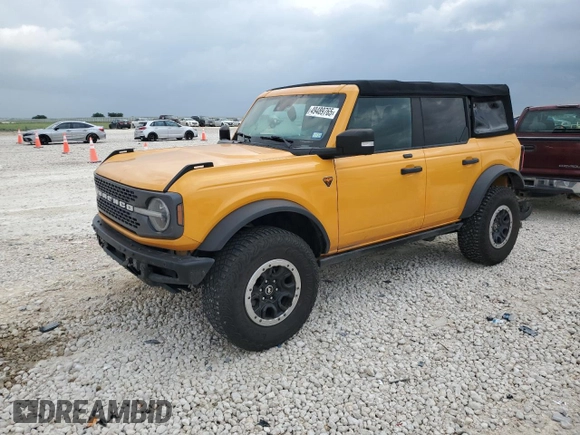 2021 Ford Bronco with VIN 1FMEE5DP9MLA93791, listed as a Copart auction lot 49489765 with 58,427 mi miles and Salvage title. Bid and sale history available at DreamBid. Image 1.