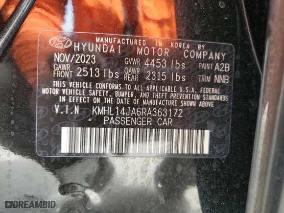 2024 Hyundai Sonata SEL with VIN KMHL14JA6RA363172, listed as a Copart auction lot 47730035 with 6,165 mi miles and Non Repairable. Bid and sale history available at carsss.com. Image 13.