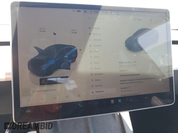 2022 Tesla Model Y Performance with VIN 7SAYGDEF4NF489629, listed as a Copart auction lot 64181775 with 22,120 mi miles and Salvage title. Bid and sale history available at DreamBid. Image 9.