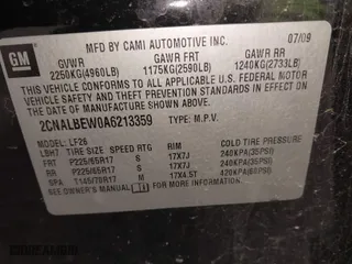 2010 Chevrolet Equinox LS with VIN 2CNALBEW0A6213359, listed as a IAAI auction lot 41932957 with 118,705 mi miles. Bid and sale history available at carsss.com. Image 9.