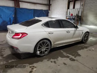 2021 Genesis G70 2.0T with VIN KMTG44LAXMU070314, listed as a Copart auction lot 88990385 with 52,517 mi miles and Salvage Title. Bid and sale history available at DreamBid. Image 3.