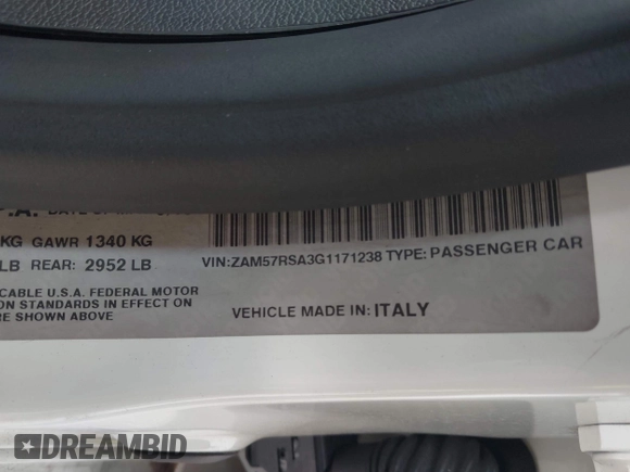 2016 Maserati Ghibli S with VIN ZAM57RSA3G1171238, listed as a IAAI auction lot 42290180 with 117,738 mi miles and . Bid and sale history available at DreamBid. Image 9.