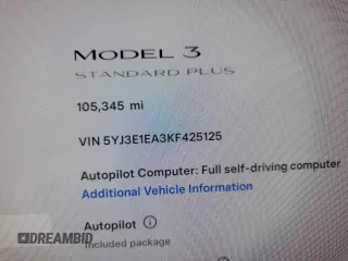 2019 Tesla Model 3 Mid Range with VIN 5YJ3E1EA3KF425125, listed as a Copart auction lot 82681864 with 105,345 mi miles and Salvage Title. Bid and sale history available at DreamBid. Image 9.