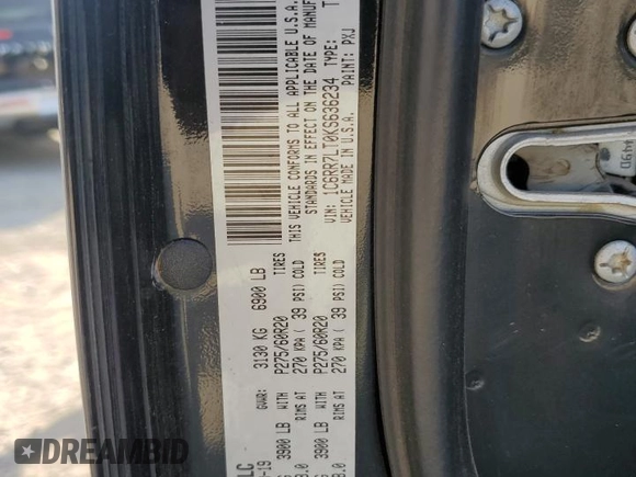 2019 Ram 1500 Classic Lone Star with VIN 1C6RR7LT0KS636234, listed as a Copart auction lot 74954324 with 87,665 mi miles and Salvage Title. Bid and sale history available at carsss.com. Image 14.