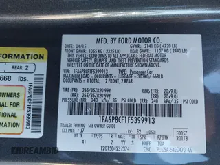 2015 Ford Mustang GT with VIN 1FA6P8CF1F5399913, listed as a IAAI auction lot 41687847 with 103,587 mi miles and . Bid and sale history available at DreamBid. Image 9.