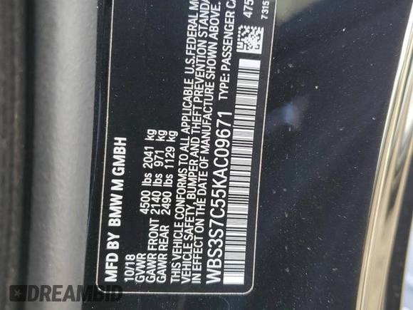 2019 BMW M4 CS with VIN WBS3S7C55KAC09671, listed as a Copart auction lot 44065984 with 19,219 mi miles. Bid and sale history available at carsss.com. Image 12.