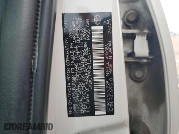 2012 Toyota Prius c One with VIN JTDKDTB34C1026797, listed as a Copart auction lot 52988655 with 155,452 mi miles and Salvage Title. Bid and sale history available at carsss.com. Image 14.