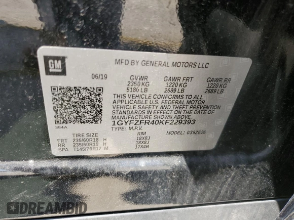 2019 Cadillac XT4 AWD Sport z VIN 1GYFZFR40KF229393, wystawiony jako Copart lot #56395665 z przebiegiem 67 333 mil mil oraz Szkoda całkowita • Salvage title. Historia ofert i sprzedaży dostępna na DreamBid. Obrazek 13.