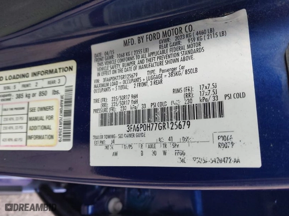 2016 Ford Fusion SE with VIN 3FA6P0H77GR125679, listed as a IAAI auction lot 41567837 with 218,251 mi miles. Bid and sale history available at carsss.com. Image 9.
