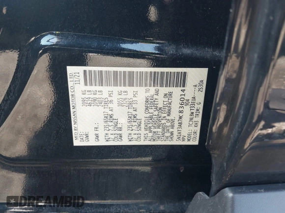 2021 Nissan Rogue S z VIN 5N1AT3AB7MC836014, wystawiony jako IAAI lot #41922705 z przebiegiem 54 828 mil mil oraz . Historia ofert i sprzedaży dostępna na DreamBid. Obrazek 9.