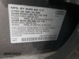 2021 Audi Q7 Prestige z VIN WA1VXAF72MD017936, wystawiony jako Copart lot #89163105 z przebiegiem 42 610 mil mil oraz Szkoda całkowita • Salvage title. Historia ofert i sprzedaży dostępna na DreamBid. Obrazek 14.