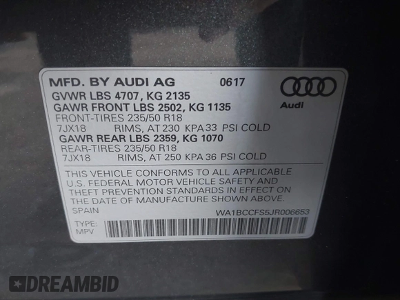 2018 Audi Q3 Premium with VIN WA1BCCFS5JR006653, listed as a IAAI auction lot 41590415 with 65,008 mi miles. Bid and sale history available at carsss.com. Image 9.