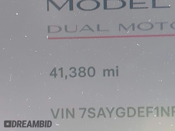2022 Tesla Model Y Performance with VIN 7SAYGDEF1NF456829, listed as a IAAI auction lot 41448425 with 41,380 mi miles and . Bid and sale history available at DreamBid. Image 14.