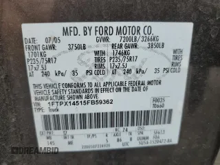 2005 Ford F-150 XLT with VIN 1FTPX14515FB59362, listed as a Copart auction lot 56751995 with 164,390 mi miles and Salvage title. Bid and sale history available at DreamBid. Image 13.