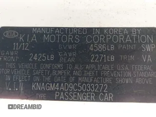 2012 Kia Optima Hybrid with VIN KNAGM4AD9C5033272, listed as a IAAI auction lot 42014808 with 173,740 mi miles. Bid and sale history available at carsss.com. Image 9.