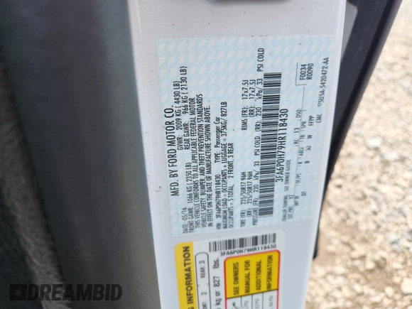 2017 Ford Fusion SE with VIN 3FA6P0H79HR118430, listed as a Copart auction lot 65188115 with 68,744 mi miles and Salvage title. Bid and sale history available at DreamBid. Image 12.