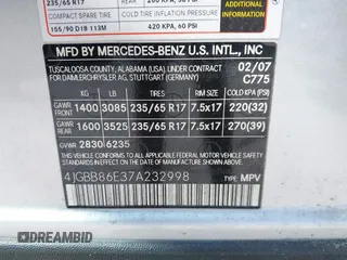 2007 Mercedes-Benz M 350 with VIN 4JGBB86E37A232998, listed as a IAAI auction lot 41750068 with 150,124 mi miles and . Bid and sale history available at DreamBid. Image 9.