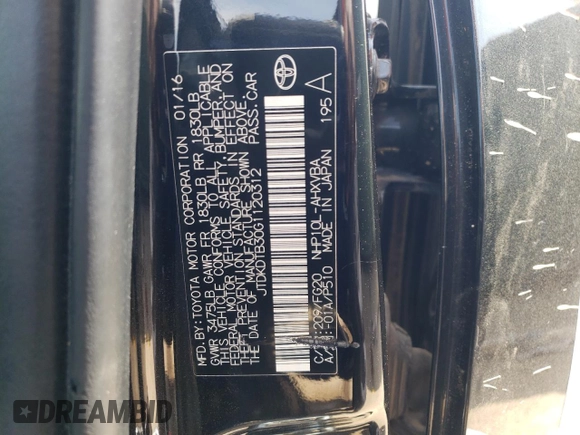 2016 Toyota Prius One with VIN JTDKDTB30G1120312, listed as a Copart auction lot 53493735 with 73,551 mi miles and Clean Title. Bid and sale history available at DreamBid. Image 12.