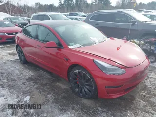2023 Tesla Model 3 Performance with VIN 5YJ3E1ECXPF636976, listed as a IAAI auction lot 41537217 with 92,007 mi miles. Bid and sale history available at carsss.com. Image 1.