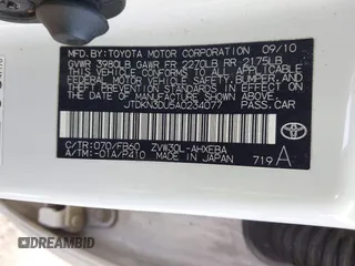2010 Toyota Prius II with VIN JTDKN3DU5A0234077, listed as a IAAI auction lot 41888334 with 218,619 mi miles and . Bid and sale history available at carsss.com. Image 9.