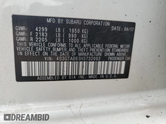 2017 Subaru Impreza Premium with VIN 4S3GTAB63H3732002, listed as a Copart auction lot 55493265 with 120,130 mi miles and Salvage title. Bid and sale history available at DreamBid. Image 12.