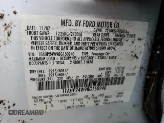 2008 Ford Taurus SEL with VIN 1FAHP24W98G150240, listed as a Copart auction lot 75133174 with 118,146 mi miles and Salvage Title. Bid and sale history available at carsss.com. Image 13.