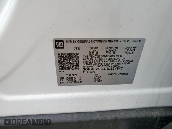 2024 GMC Terrain AT4 with VIN 3GKALYEG4RL184847, listed as a Copart auction lot 57438935 with 12,135 mi miles and Salvage title. Bid and sale history available at DreamBid. Image 13.