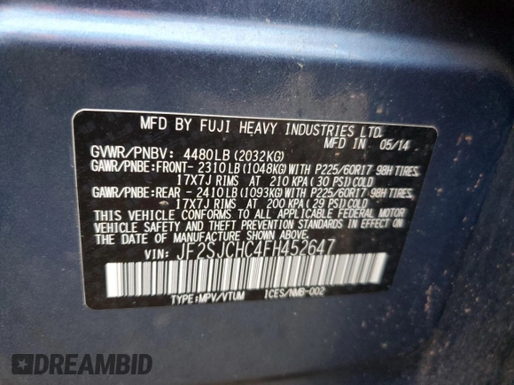 2015 Subaru Forester 2.5i Limited with VIN JF2SJCHC4FH452647, listed as a Copart auction lot 70705124 with 249,290 mi miles and Clean Title. Bid and sale history available at carsss.com. Image 13.