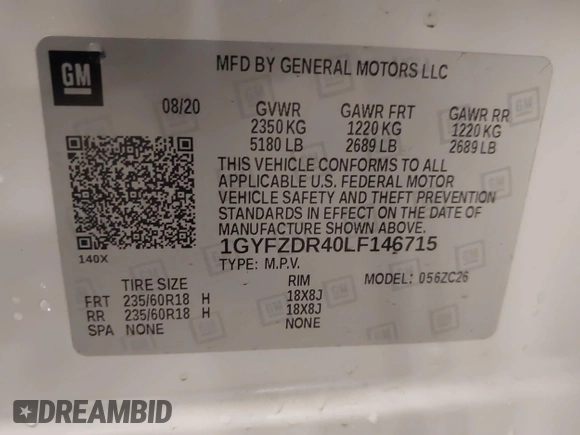 2020 Cadillac XT4 AWD Premium Luxury with VIN 1GYFZDR40LF146715, listed as a IAAI auction lot 41478506 with 21,455 mi miles. Bid and sale history available at carsss.com. Image 9.