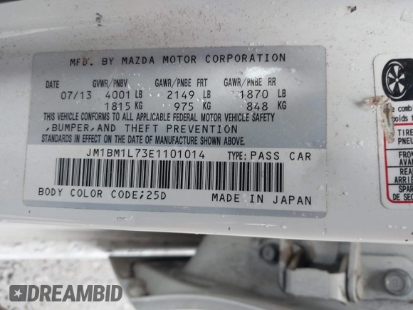 2014 Mazda 3 i Touring z VIN JM1BM1L73E1101014, wystawiony jako IAAI lot #42472127 z przebiegiem 121 426 mil mil oraz . Historia ofert i sprzedaży dostępna na DreamBid. Obrazek 9.