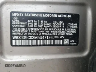 2021 BMW X1 xDrive28i z VIN WBXJG9C03M5U47126, wystawiony jako Copart lot #52113955 z przebiegiem 69 284 mil mil oraz Szkody całkowita. Historia ofert i sprzedaży dostępna na DreamBid. Obrazek 14.