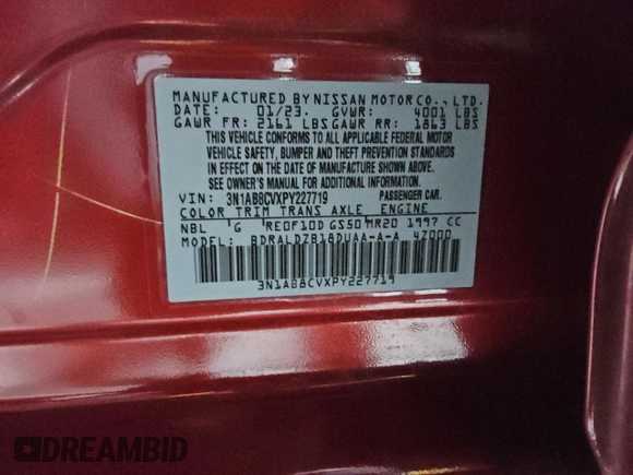 2023 Nissan Sentra SV with VIN 3N1AB8CVXPY227719, listed as a Copart auction lot 50914535 with 50,551 mi miles and Salvage Title. Bid and sale history available at DreamBid. Image 12.