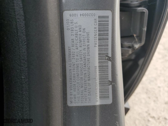 2003 Volkswagen Passat GLX with VIN WVWRH63B63E304098, listed as a Copart auction lot 71213254 with 41,925 mi miles and Salvage Title. Bid and sale history available at carsss.com. Image 12.