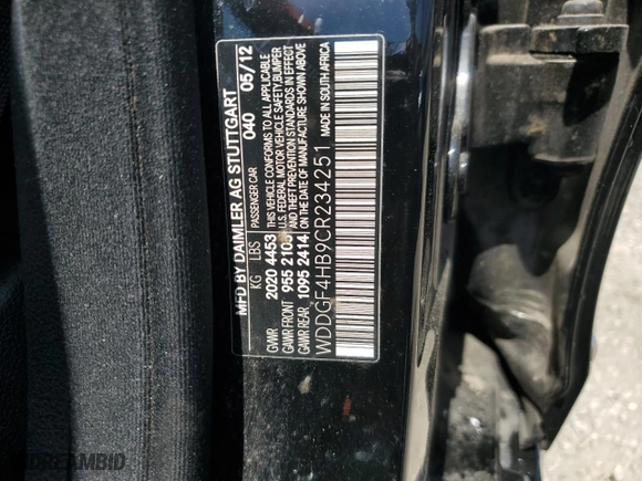 2012 Mercedes-Benz C-Class C 250 Sport with VIN WDDGF4HB9CR234251, listed as a Copart auction lot 52207845 with 0 mi miles and Salvage Title. Bid and sale history available at carsss.com. Image 12.