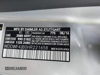 2017 Mercedes-Benz C 300 with VIN WDDWF4JB0HR221658, listed as a IAAI auction lot 40608119 with Not Provided miles and . Bid and sale history available at carsss.com. Image 9.
