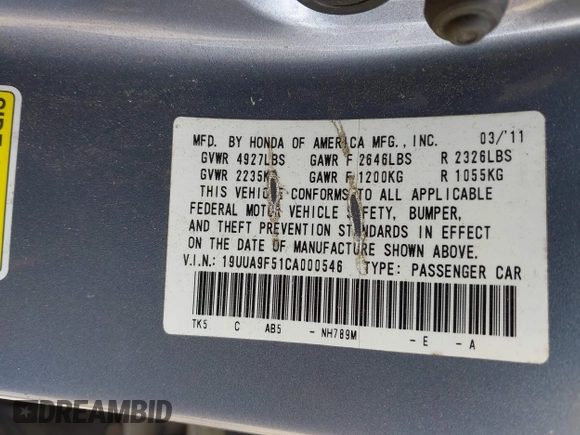 2012 Acura TL Technology z VIN 19UUA9F51CA000546, wystawiony jako IAAI lot #42179984 z przebiegiem Nie podano mil oraz . Historia ofert i sprzedaży dostępna na DreamBid. Obrazek 9.