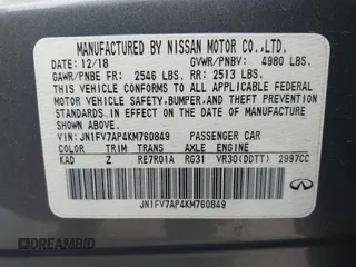 2019 Infiniti Q50 RED SPORT 400 with VIN JN1FV7AP4KM760849, listed as a IAAI auction lot 41774280 with 81,640 mi miles. Bid and sale history available at carsss.com. Image 9.